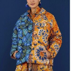 FARM Rio Blue and Orange Floral Puffer Jacket